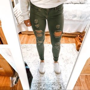 American Eagle Ripped Army Green Jeggings